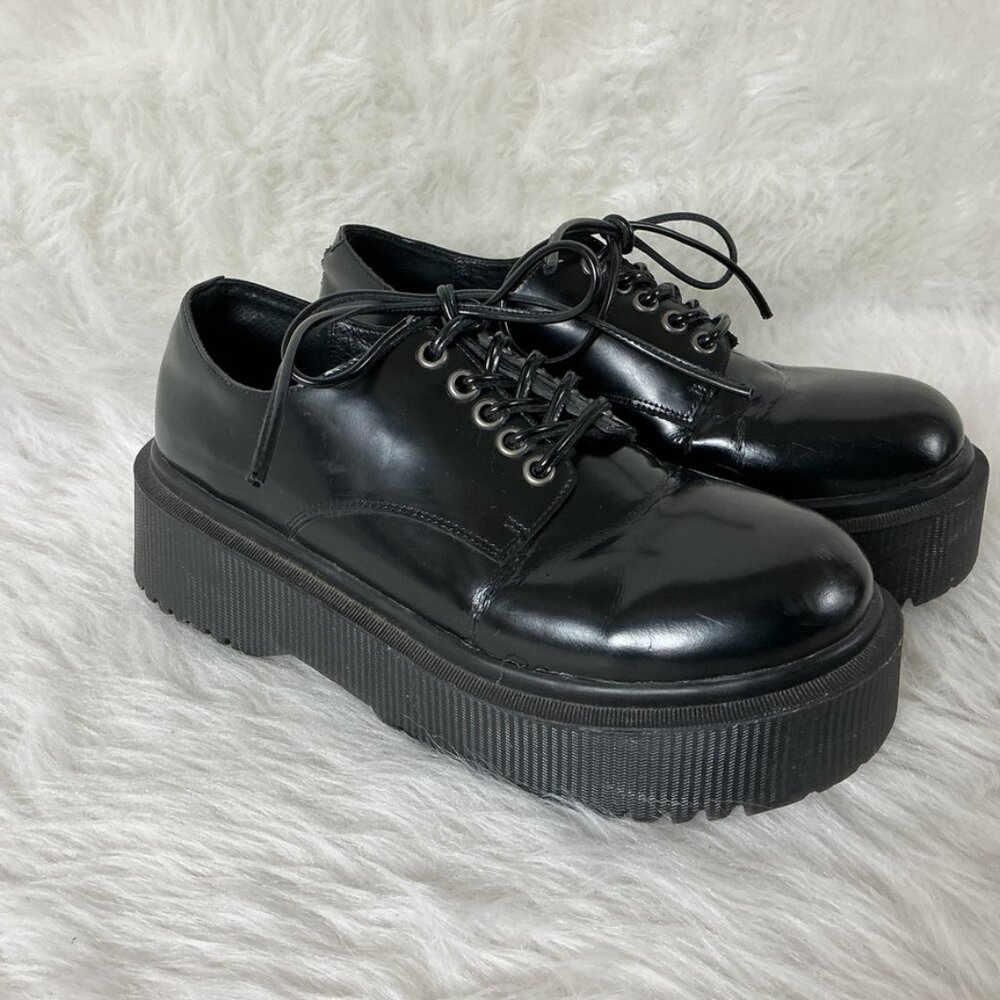 Jeffrey Campbell Black Leather Lace Up Besito Platform Derby Oxfords 6.5